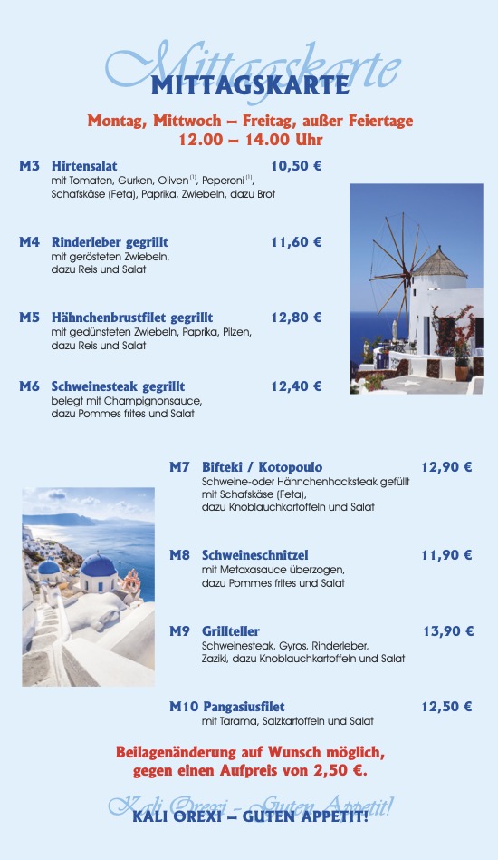 Mittagskarte